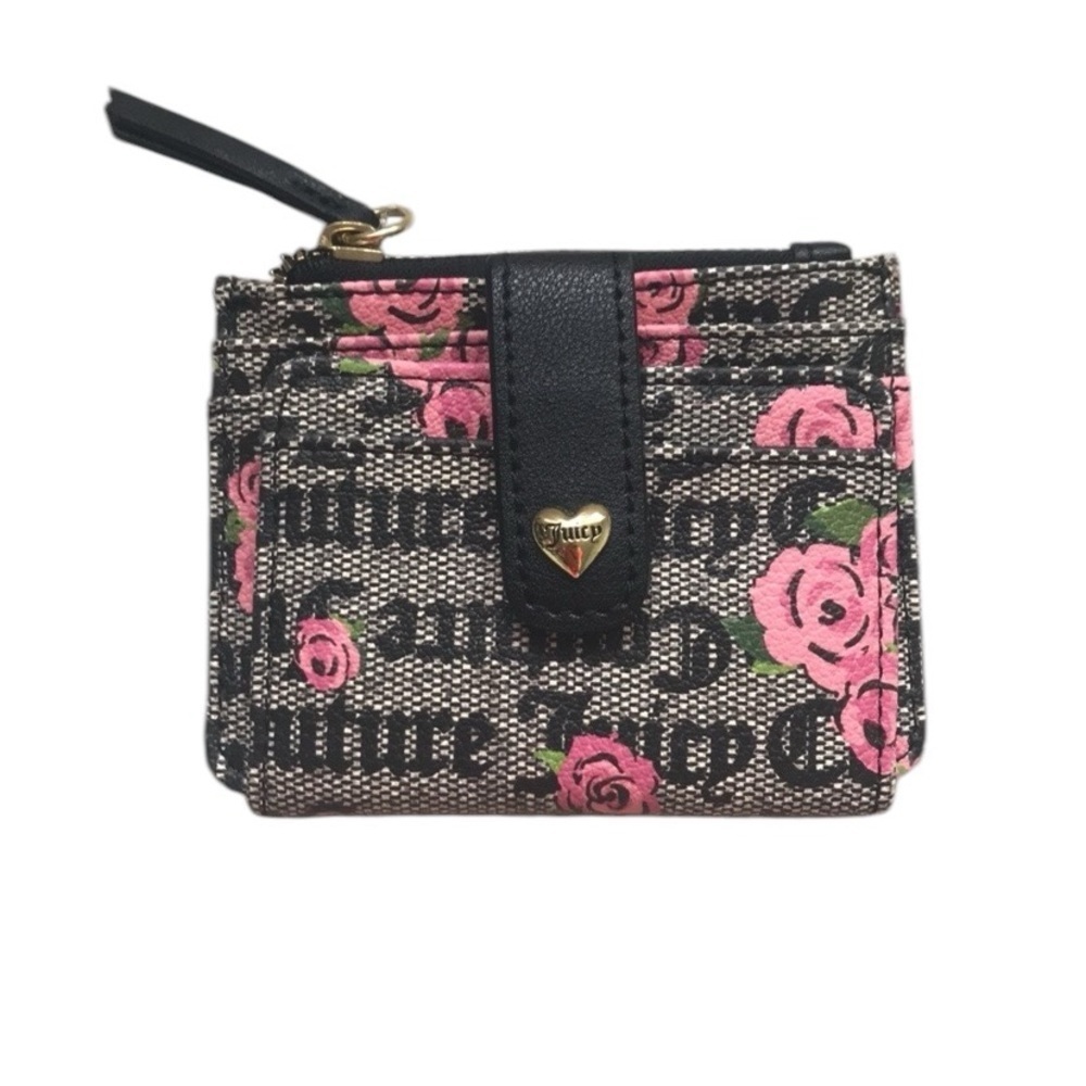 Juicy Couture PINK BLOOM BLACK Tab Card Case Wallet